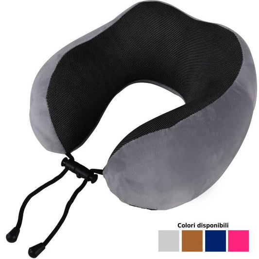 Cuscino Da Viaggio Collo Cervicale In Tessuto Memory Foam Relax Auto Treno Aereo 90149