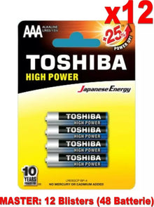 (12 Confezioni) Toshiba Batterie 4pz Ministilo Lr03gcp Bp-4 Aaa Alcaline Stilo