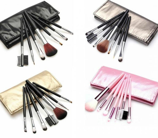 Kit Set 7 Pennelli Trucco Viso Make Up Professional Ombretto Fondotinta Astuccio