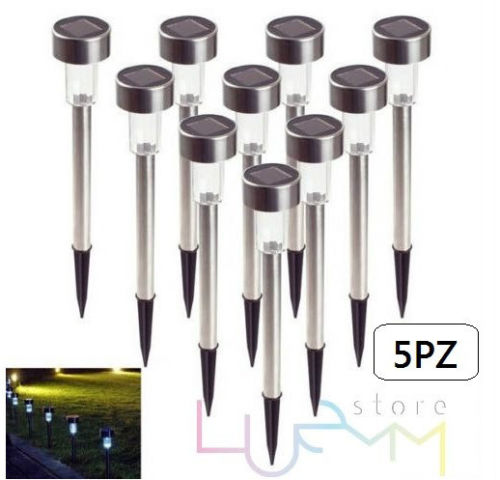 5 Lampade Paletti LED Luci da Giardino con Pannello a Energia Solare Segnapassi