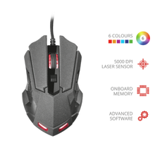 Trust Mouse Gaming Laser Ottico Gxt 4158 Kabal 5000 Dpi Led Multi Usb Gioco Pc