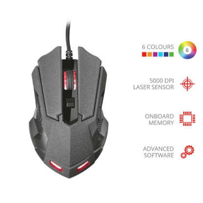 Trust Mouse Gaming Laser Ottico Gxt 4158 Kabal 5000 Dpi Led Multi Usb Gioco Pc