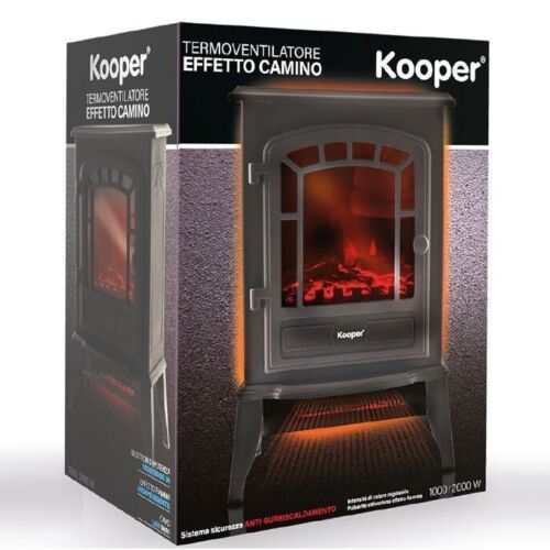 Kooper Caminetto Elettrico Camino Stufa Effetto Fiamma Termoventilatore 2000W