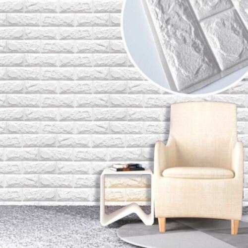 ADESIVO CARTA DA PARATO 3D EFFETTO MATTONI PANNELLO SPUGNA PARETI 70X77CM BIANCO