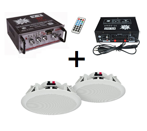 Kit 2 Cassa Altoparlante Diffusore Acustico Da Soffitto Incasso + Amplificatore