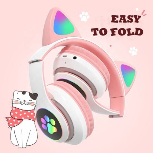 CUFFIE GATTO BLUETOOTH WIRELESS GAMING AURICOLARE LED IPHONE SMARTPHONE - VERDE