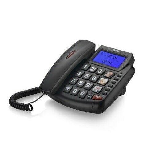 BRONDI TELEFONO FISSO ANZIANI TASTI GRANDI VIVAVOCE SOS LED CASA BRAVO 90 -NERO