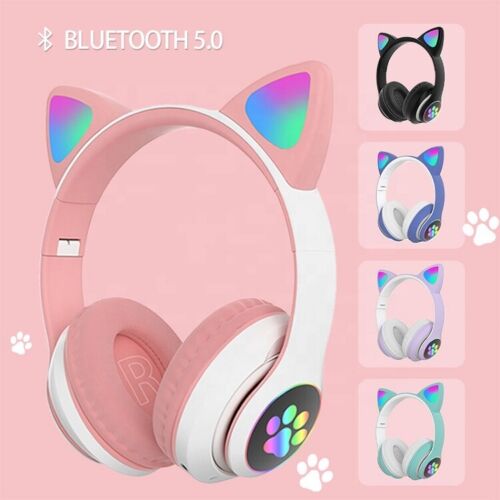CUFFIE GATTO BLUETOOTH WIRELESS GAMING AURICOLARE LED IPHONE SMARTPHONE - VERDE