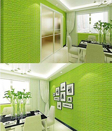 ADESIVO CARTA DA PARATO 3D EFFETTO MATTONI PANNELLO SPUGNA PARETI 70X77CM VERDE
