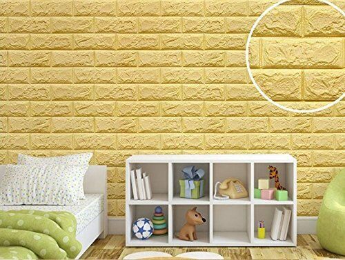 ADESIVO CARTA DA PARATO 3D EFFETTO MATTONI PANNELLO SPUGNA PARETI 70X77CM GIALLO