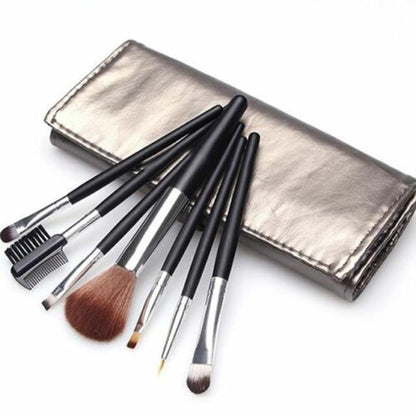 Kit Set 7 Pennelli Trucco Viso Make Up Professional Ombretto Fondotinta Astuccio