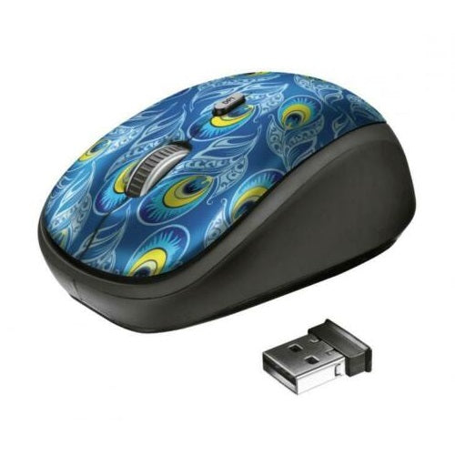 Trust Mouse Ottico Wireless Yvi Peacock 1600Dpi Usb Blu 23388 Mouse Senza Filo