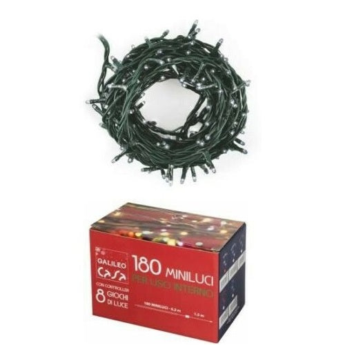 Serie Luci Albero Di Natale Minilucciole 180 Led Lampadine 10.5Mt Bianco Freddo