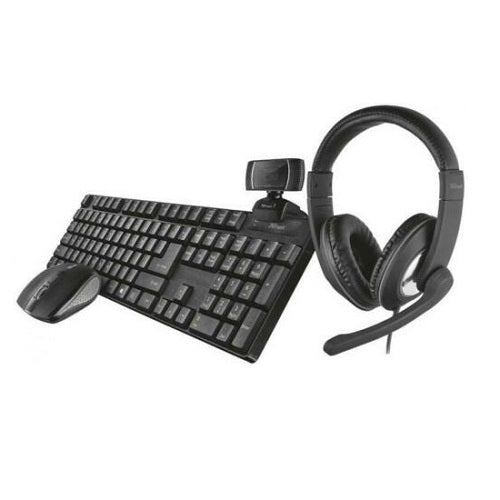 Kit Trust 4 In 1 Tastiera Mouse Webcam Cuffie Qoby Home Office Set Completo