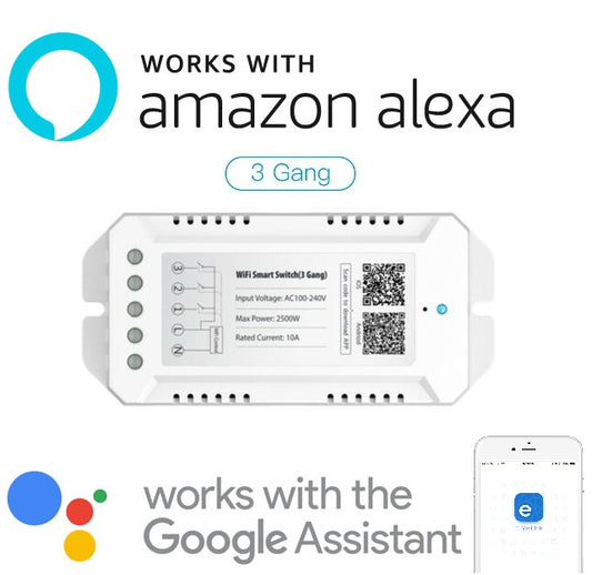Interruttore 3 Gang Switch Smart Wifi Compatibile Con Amazon Alexa Google Presa