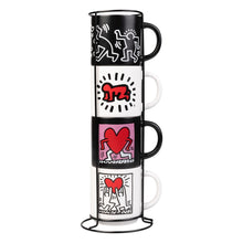 Keith Haring- Set di 4 Tazze Impilabili in Porcellana Bicchiere Mug per Colazione Tè Caffè