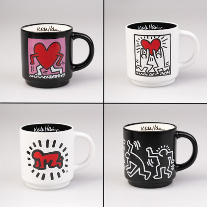 Keith Haring- Set di 4 Tazze Impilabili in Porcellana Bicchiere Mug per Colazione Tè Caffè