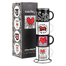 Keith Haring- Set di 4 Tazze Impilabili in Porcellana Bicchiere Mug per Colazione Tè Caffè
