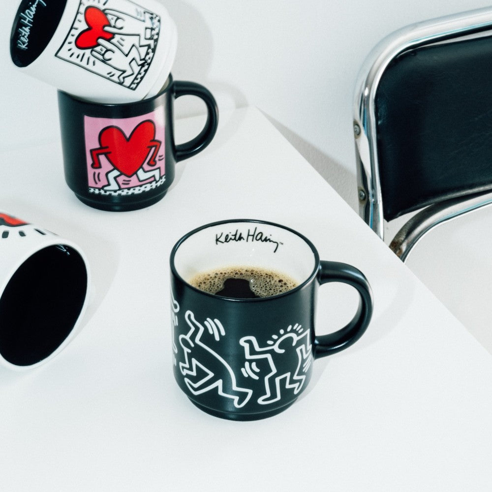 Keith Haring- Set di 4 Tazze Impilabili in Porcellana Bicchiere Mug per Colazione Tè Caffè