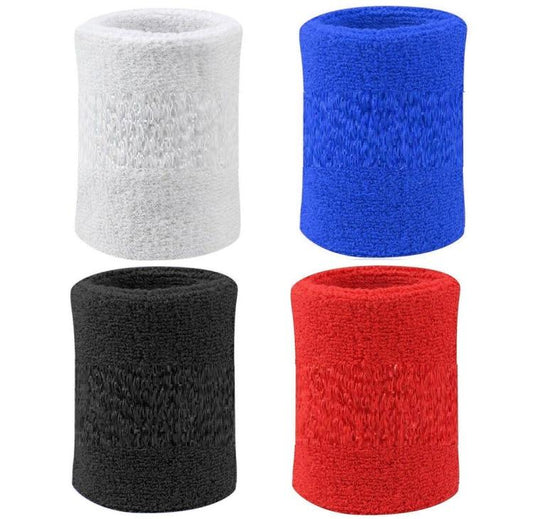 Set 4 Polsino Tergisudore Elastico In Spugna Da Tennis/Sport Gym Polsiera Cotone