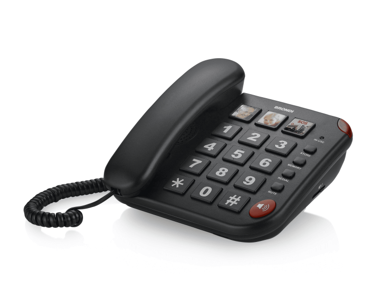 BRONDI BRAVO 15 NERO TELEFONO FISSO VIVAVOCE TASTI GRANDI ANZIANI CHIAMATA SOS