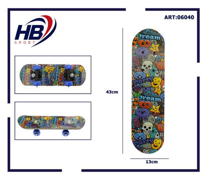 Hb Sport Skateboard Bambini Unisex Skate In Legno Fantasia Colorato 43 Cm Pvc
