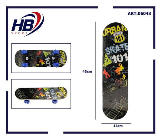 Hb Sport Skateboard Bambini Unisex Skate In Legno Fantasia Colorato 43 Cm Nero