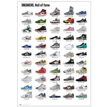 Maxi Poster - Locandina Sneakers Hall of Fame (Nike, Adidas, New Balance, Fila, Reebok, Jordan, Converse) Incorniciabile per Negozio, Pub, Casa, Ufficio, Locanda, Nerd, Licenza Ufficiale 91x61 cm