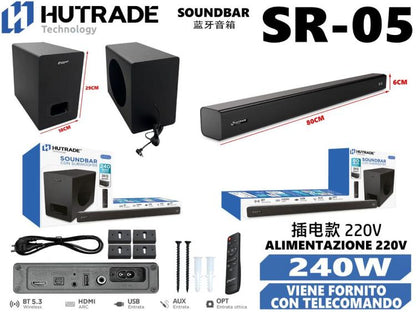 Hutrade Sr05 Soundbar 2.1 240W 220V Wireless Bt Hdmi Aux Ottica 80W Telecomando
