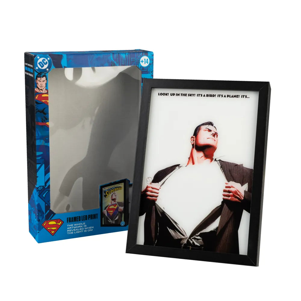 Quadro LED DC Comic (Superman) Supereroi Super Hero Manga Poster Stampa Lamina decorativa Illuminata per cameretta ragazza, stanza bambine/Decorazione Ufficiale Gadget da parete o tavolo Incorniciata