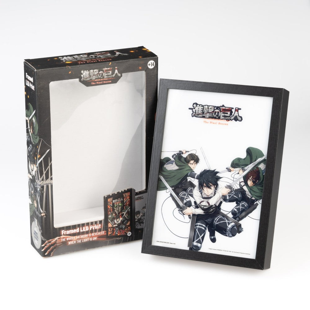 Quadro LED (Attack on Titan) Manga Poster Stampa Lamina decorativa Illuminata per cameretta ragazza, stanza bambine/Decorazione Ufficiale Gadget da parete o tavolo Incorniciata