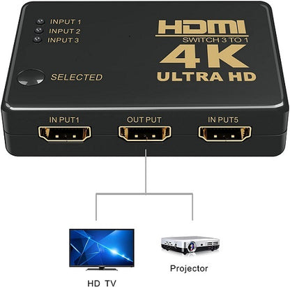 Switch Hdmi 3 Porte 4K Ultra Hd Telecomando Infrarossi Splitter Cavo Ps4 Tv Dvd