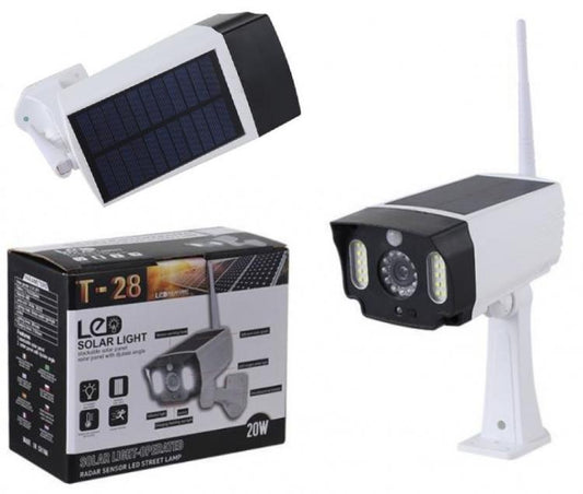 Telecamera Finta Pannello Solare Da Esterno Sensore Di Movimento 20 Led Faretto