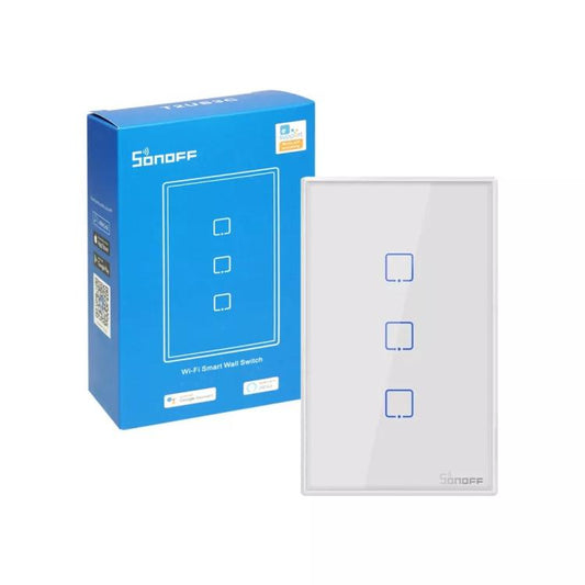Sonoff Interruttore Smart Wifi 3 Canali Alexa Google In Vetro Scatola 503 Bianco