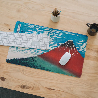 Tappetino Mouse Tastiera XXL In Pelle Vegana (Hokusai) Desk Mat Gaming Scrivania 60x35 cm