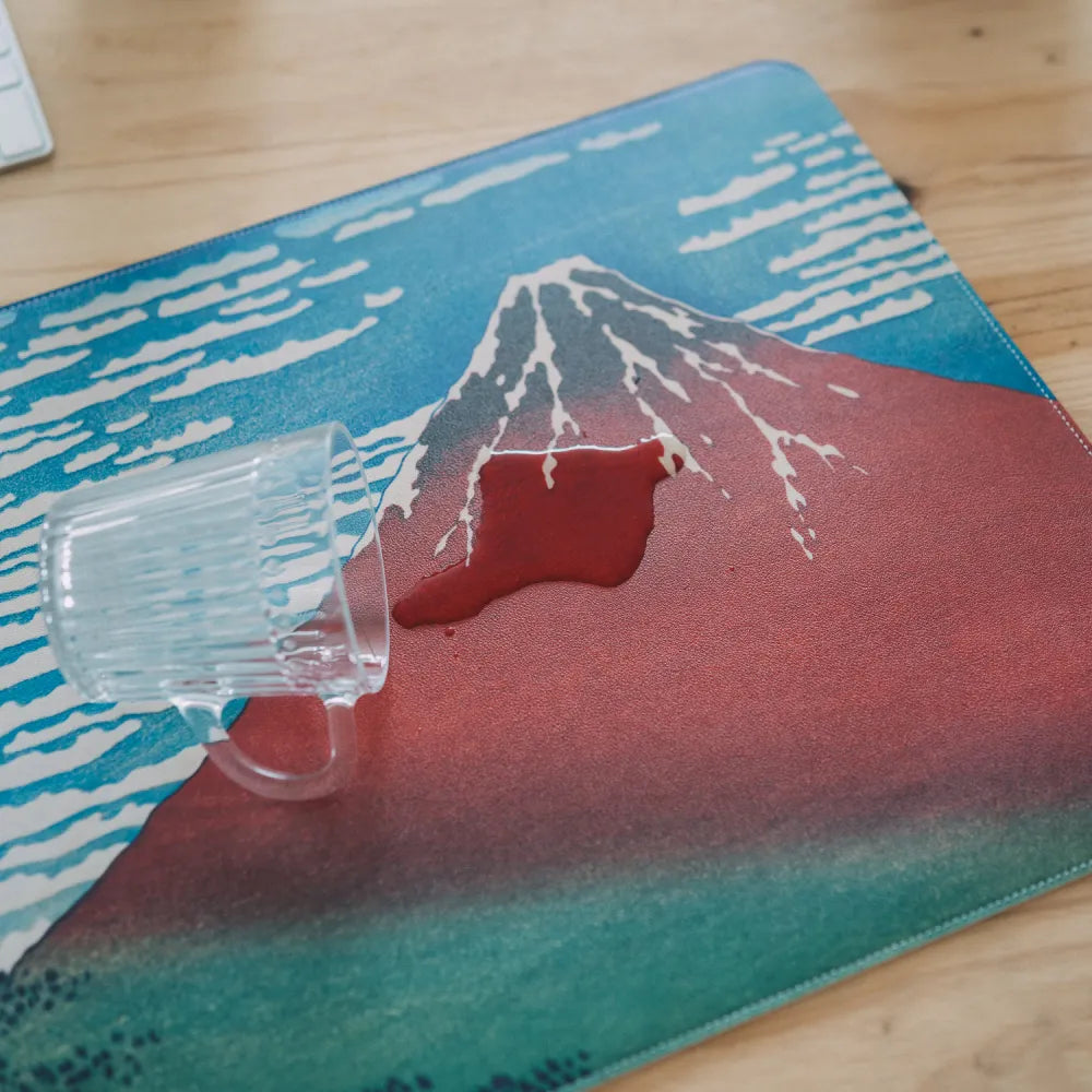 Tappetino Mouse Tastiera XXL In Pelle Vegana (Hokusai) Desk Mat Gaming Scrivania 60x35 cm