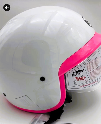 Casco Baby Moto Scooter Omologato per Bambini Visiera Bianco/Rosa Tg.YS 49-51 cm