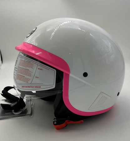 Casco Baby Moto Scooter Omologato per Bambini Visiera Bianco/Rosa Tg.YS 49-51 cm