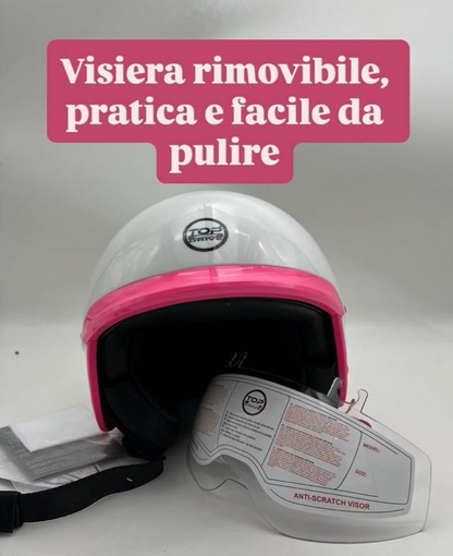 Casco Baby Moto Scooter Omologato per Bambini Visiera Bianco/Rosa Tg.YS 49-51 cm