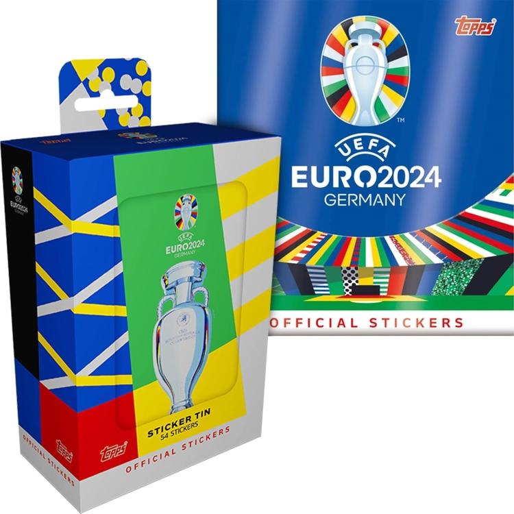 Topps - Sticker Tin + 54 Figurine Ufficiali Official Europei Di Calcio Euro 2024