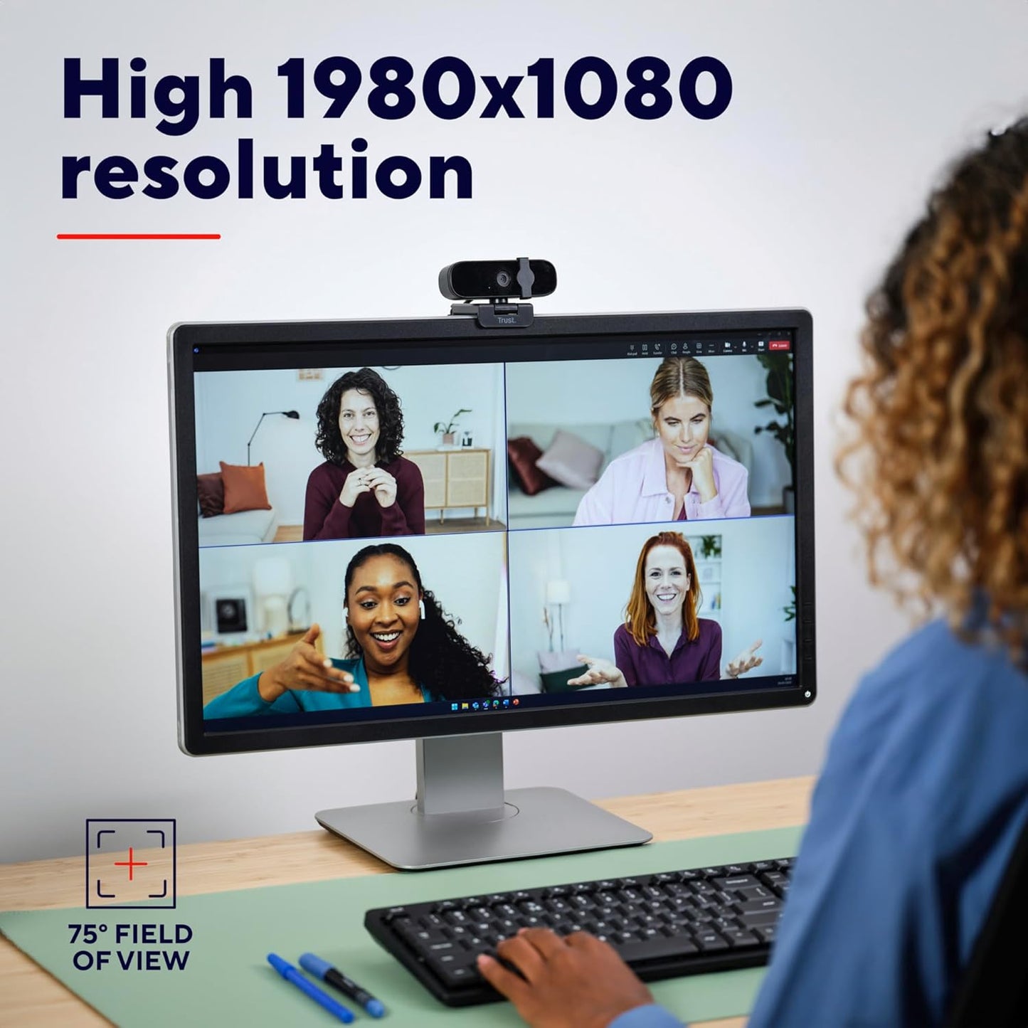 Trust Tanor 1080p Webcam PC con Microfono, Web Camera PC USB con Filtro Privacy, Fuoco Fisso 30 FPS, Plastica Riciclata 85%, Videocamera Full HD per Laptop Desktop Mac Windows Skype Zoom Teams