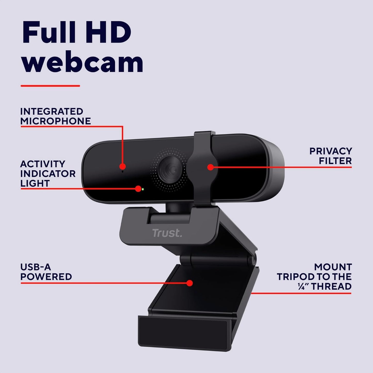 Trust Tanor 1080p Webcam PC con Microfono, Web Camera PC USB con Filtro Privacy, Fuoco Fisso 30 FPS, Plastica Riciclata 85%, Videocamera Full HD per Laptop Desktop Mac Windows Skype Zoom Teams