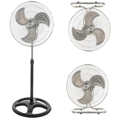 Ventilatore 3In1 A Piantana Tavolo Parete Acciaio Cromato Base Tonda 60W Ø 52Cm