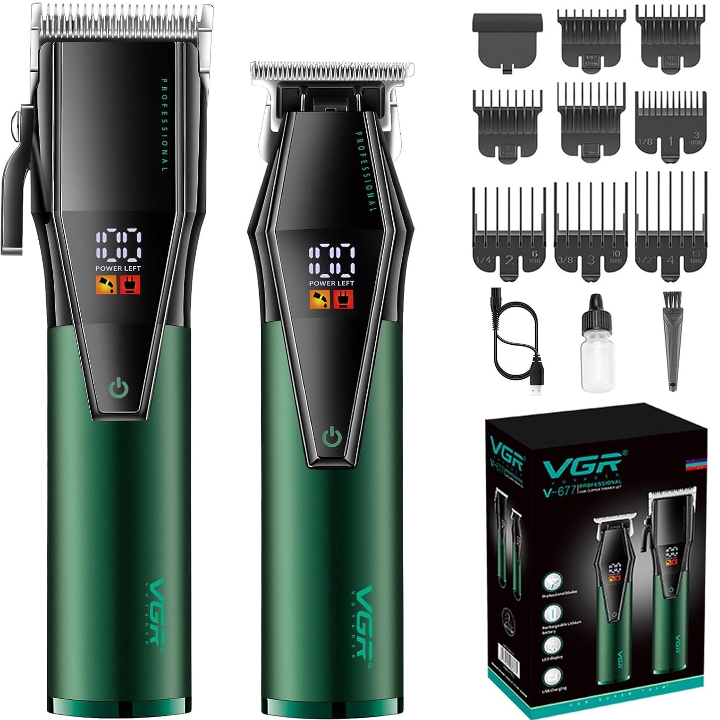 Vgr V-677 (Combo) Tagliacapelli e Rasoio Barba Clipper Trimmer Professionale Led per Barbieri Elettrico Ricaricabile
