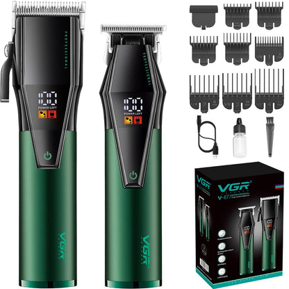 Vgr V-677 (Combo) Tagliacapelli e Rasoio Barba Clipper Trimmer Professionale Led per Barbieri Elettrico Ricaricabile