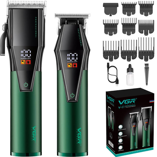 Vgr V-677 (Combo) Tagliacapelli e Rasoio Barba Clipper Trimmer Professionale Led per Barbieri Elettrico Ricaricabile