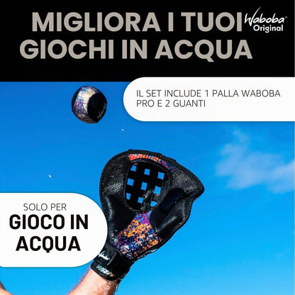 Waboba Catch Water Glove - Guanto per Palla da acqua ambidestro + Pallina Original Skips on Water Bouncing Ball che rimbalza sull’acqua, Giocattolo acquatico ad alte prestazioni