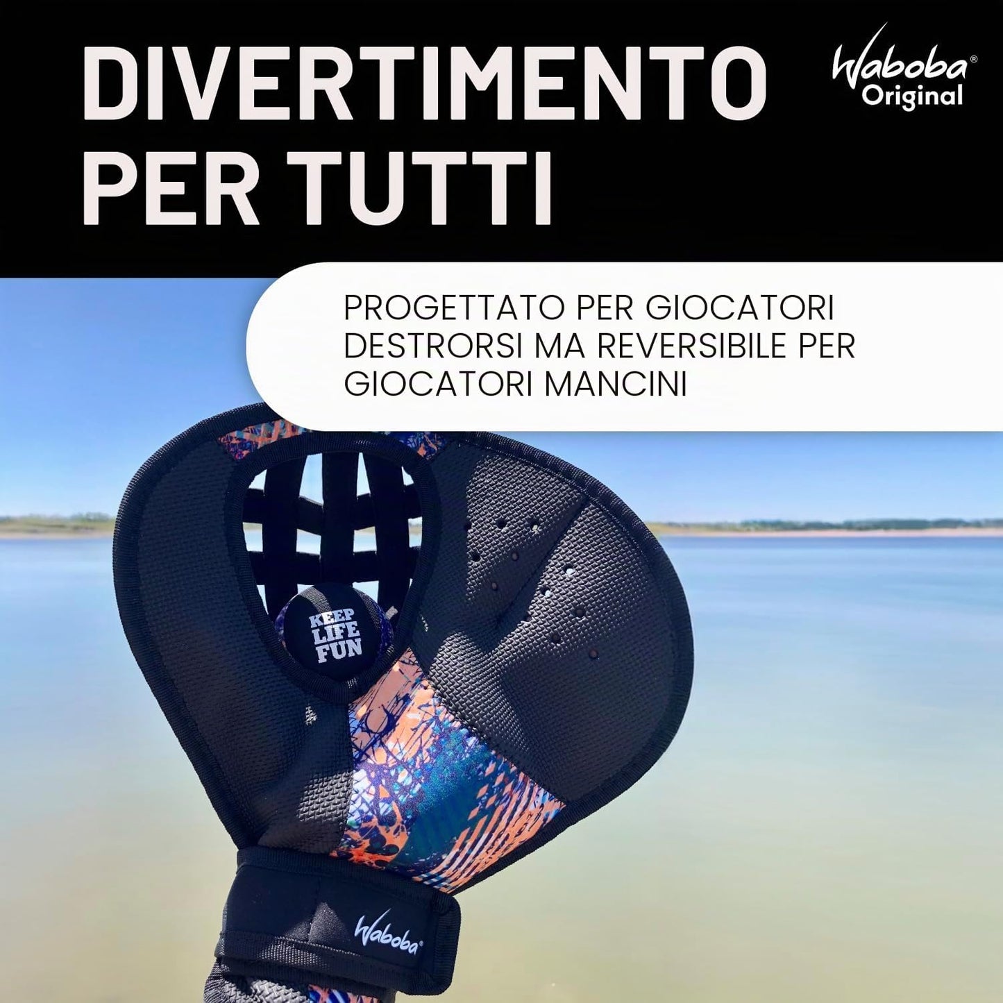 Waboba Catch Water Glove - Guanto per Palla da acqua ambidestro + Pallina Original Skips on Water Bouncing Ball che rimbalza sull’acqua, Giocattolo acquatico ad alte prestazioni