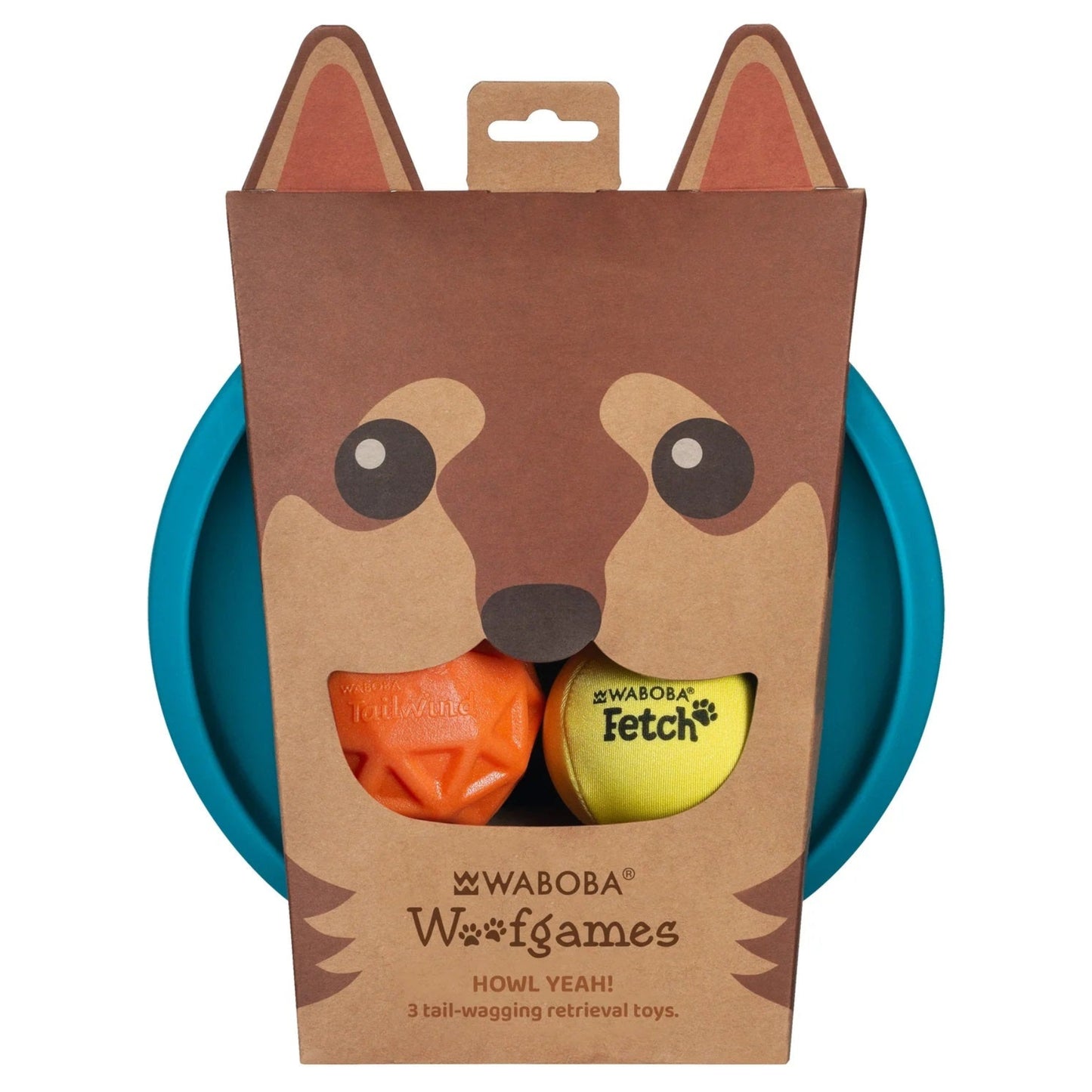 Waboba - Woofgames, Set di giocattoli per cani 3 in 1 - Disco volante Jetwag, Frisbee in gomma + 1 Pallone iper rimbalzo + Palla da riporto Tailwind - Giocattolo all'aria aperta ad alte prestazioni Original