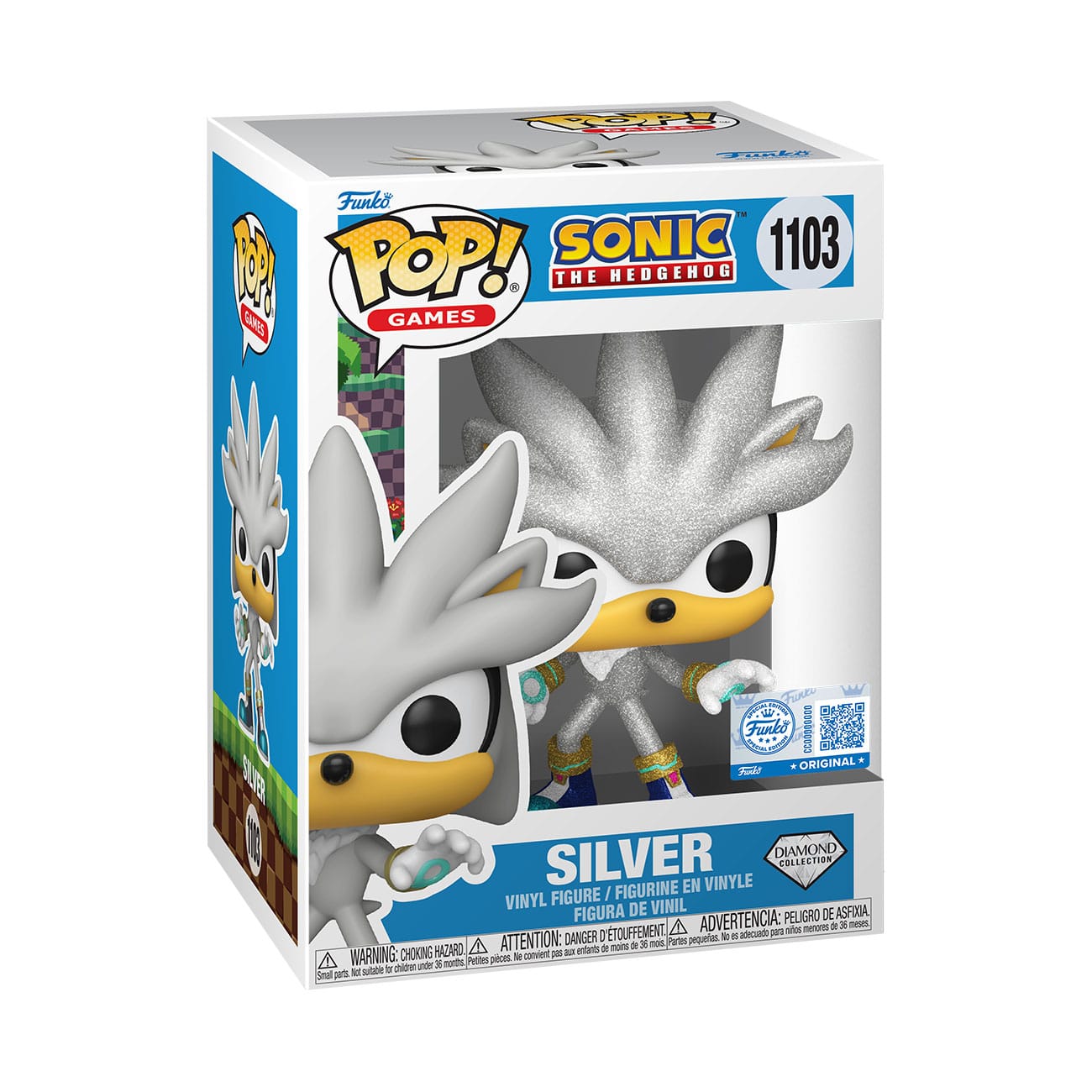 Funko Pop ! Games Sonic The Hedgehog - (1103) Silver Hedgehog Diamond EXM